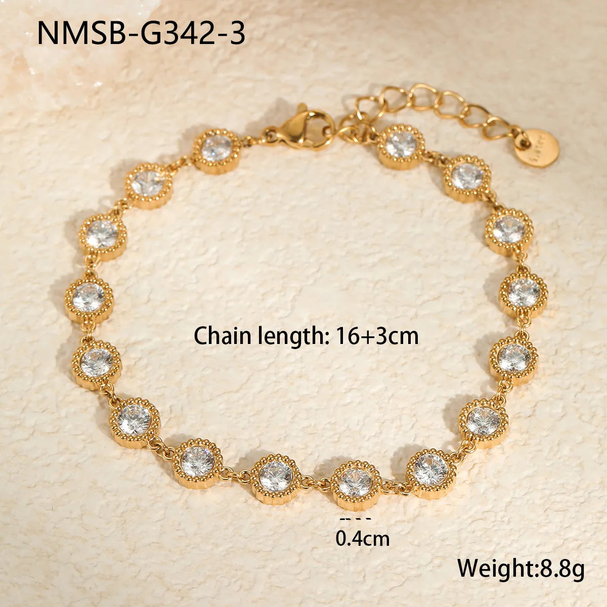 Ατσάλινο βραχιόλι με λευκές πέτρες σε χρυσό τόνο (B1710)