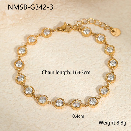 Ατσάλινο βραχιόλι με λευκές πέτρες σε χρυσό τόνο (B1710)