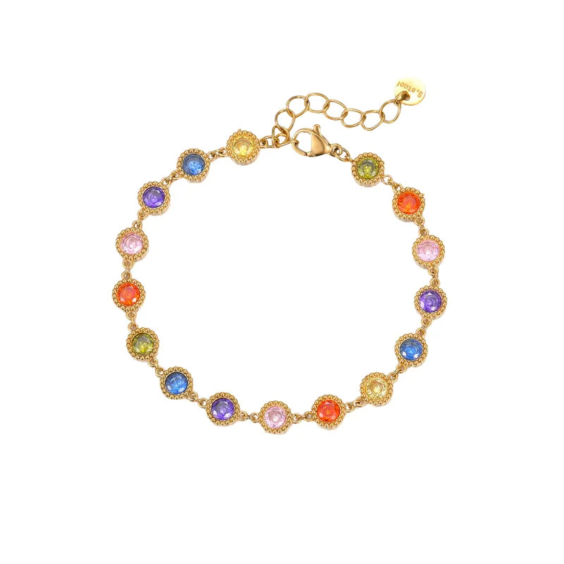 Ατσάλινο Επιχρυσωμένο Βραχιόλι με Πολύχρωμα Ζιργκόν (B1720)
