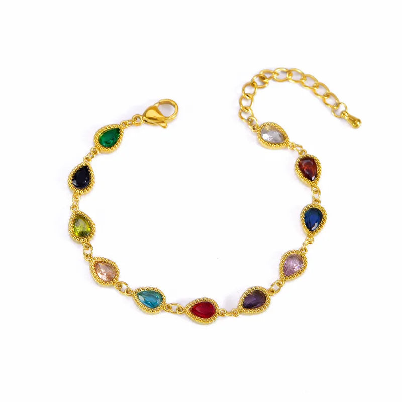 Ατσάλινο Βραχιόλι με Δάκρυ Σχήμα & Πολύχρωμες Πέτρες – Χρυσό (B1729)