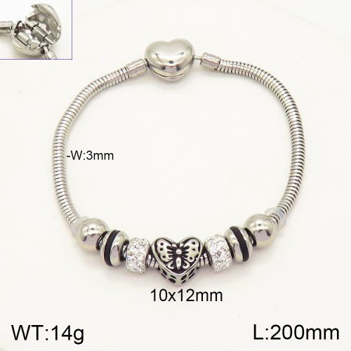 Ατσάλινη αλυσίδα χεριού ασημί με charms καρδιά (B3005)