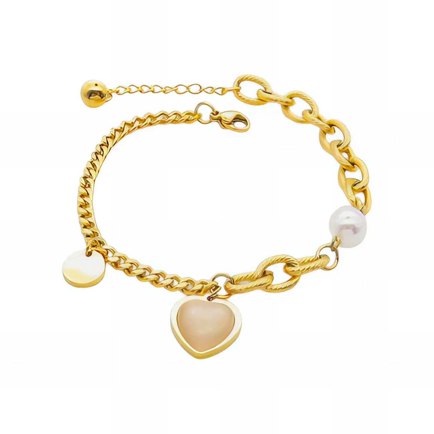 Ατσάλινο βραχιόλι με καρδιά & πέρλα 18k (B3093)