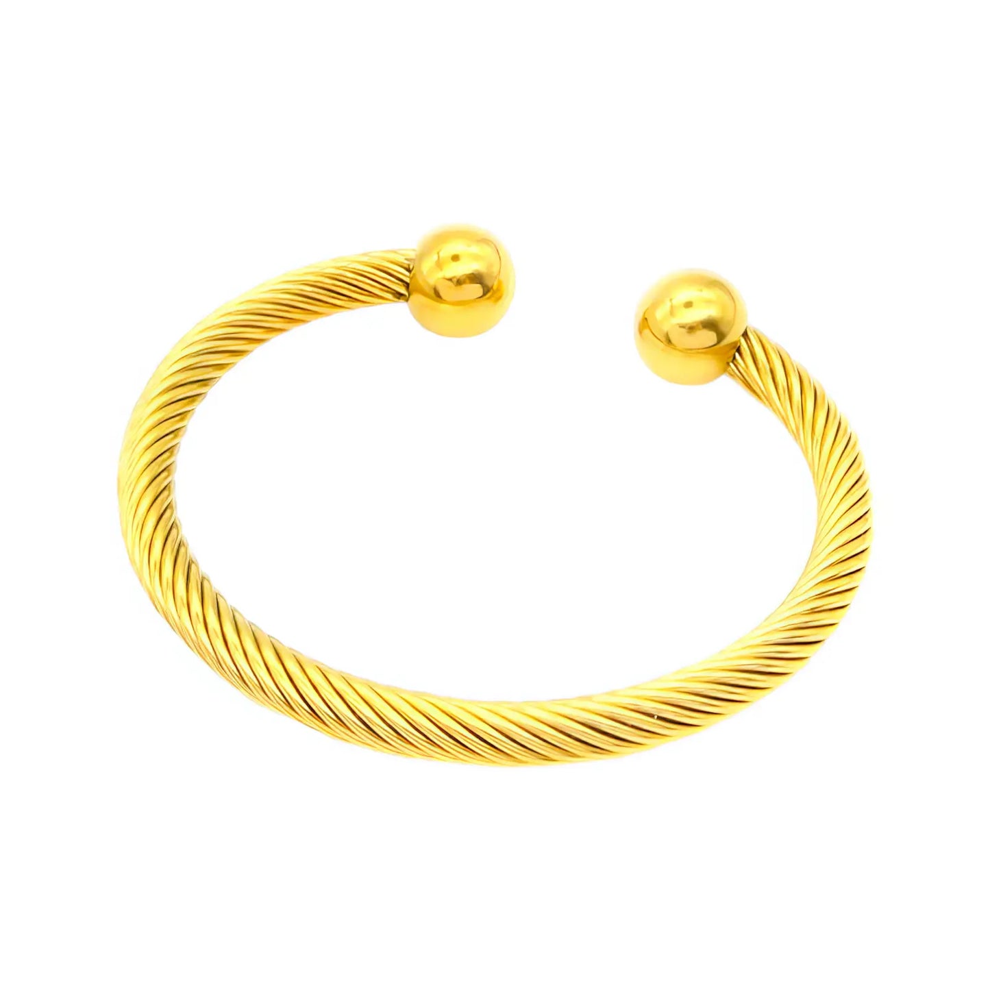 Επιχρυσωμένο Ατσάλινο Βραχιόλι "Cuff" με Στριφτή Υφή και Μπίλιες (Β3357)