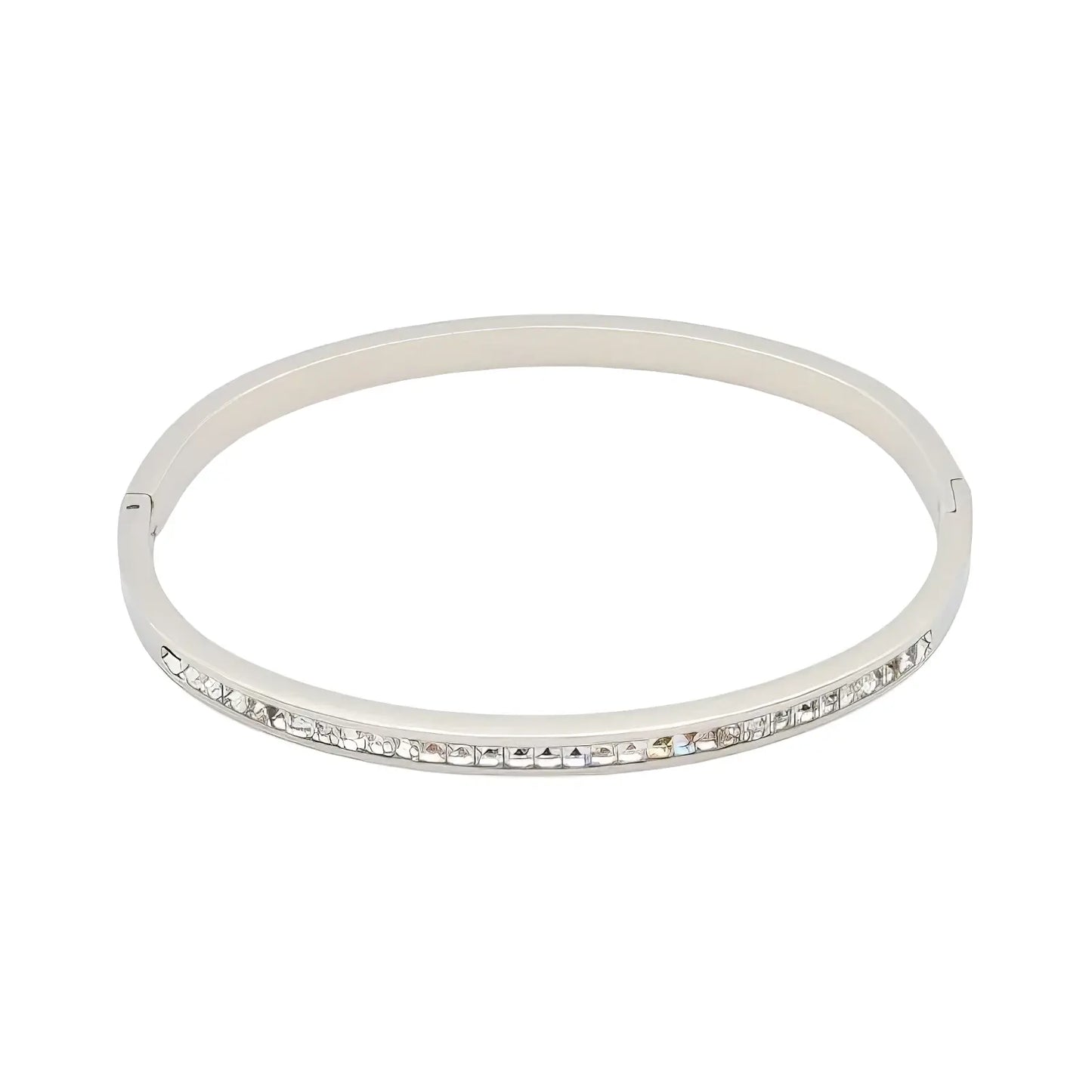 Ατσάλινο Βραχιόλι "Cuff" με Ζιργκόν Ασημί (Β3364)