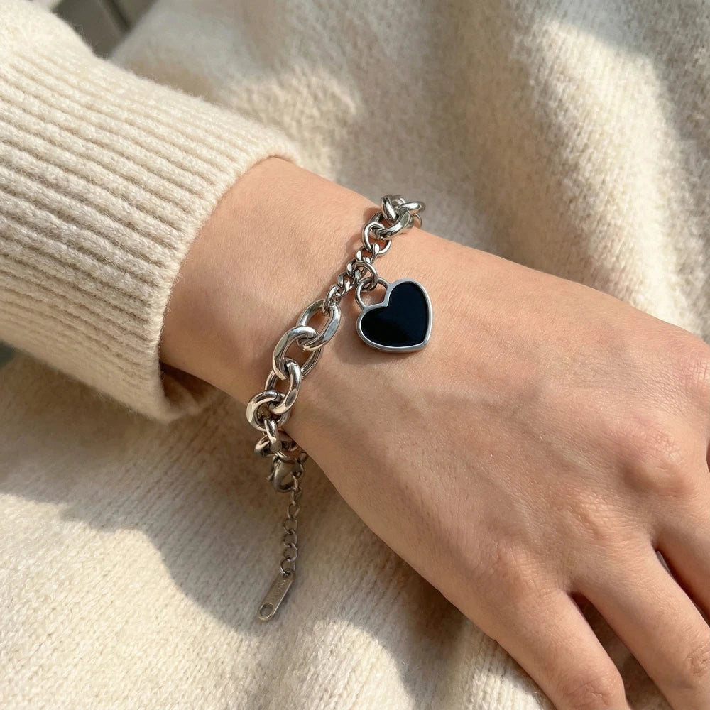 Ατσάλινο Βραχιόλι με Καρδιά Ασημί (Β3368)