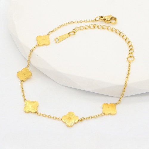 Ατσάλινο Χρυσό Βραχιόλι με Τετράφυλλα Σχέδια (B3305)