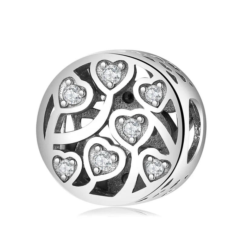 Charm σφαίρα με καρδιές και ζιργκόν από ασήμι 925 (C1292)