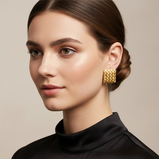 Ατσάλινα καρφωτά σκουλαρίκια επιχρυσωμένα 2.8cm (E1525)