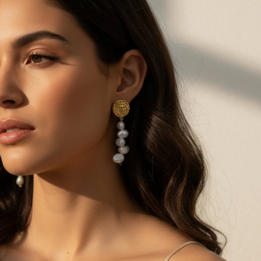 Σκουλαρίκια χάλκινα με μαργαριτάρια του γλυκού νερού (E1559)