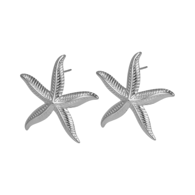 Ατσάλινα Ασημί Σκουλαρίκια Αστερίας 2.7cm (Ε1585)
