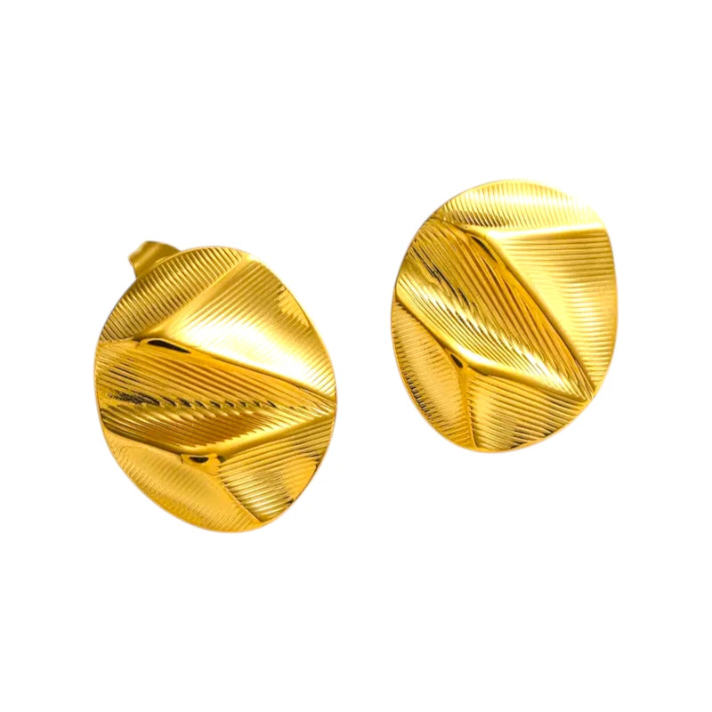 Γυναικεία Ατσάλινα Χρυσά Σκουλαρίκια 2 cm με Γεωμετρικό Σχέδιο (E1608)