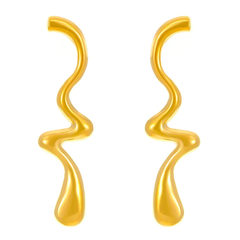 Ατσάλινα Σκουλαρίκια Κυματιστά Χρυσά 5cm (E1703)