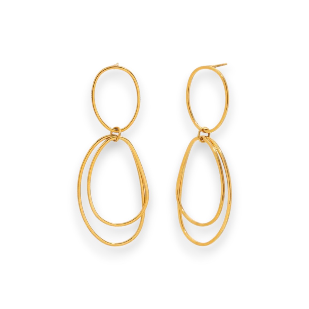Ατσάλινα Κρεμαστά Σκουλαρίκια Οβάλ Διπλά 5.9 cm (E1740)
