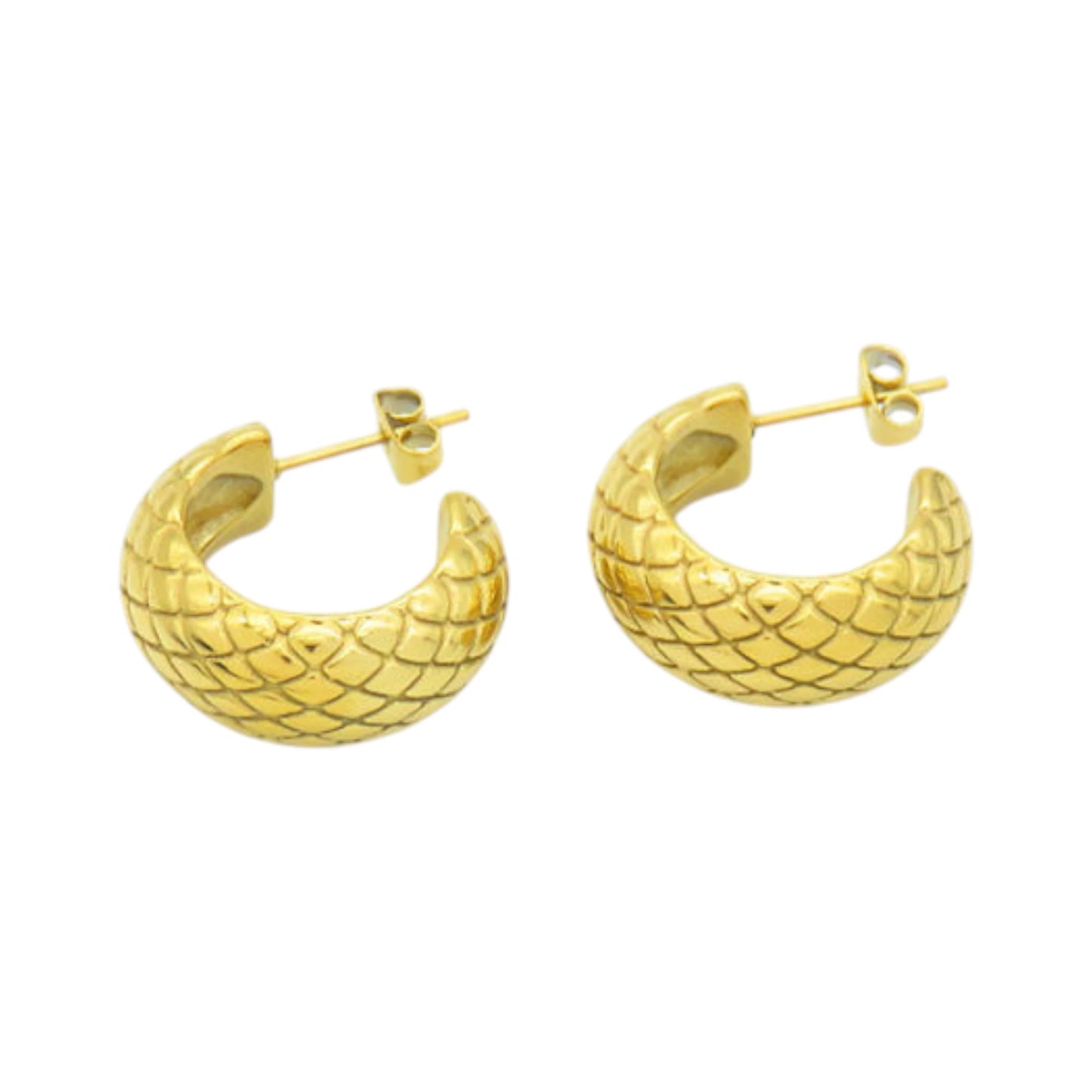 Ατσάλινα Σκουλαρίκια Κρίκοι – Χρυσό Ανάγλυφο 2cm (E3173)