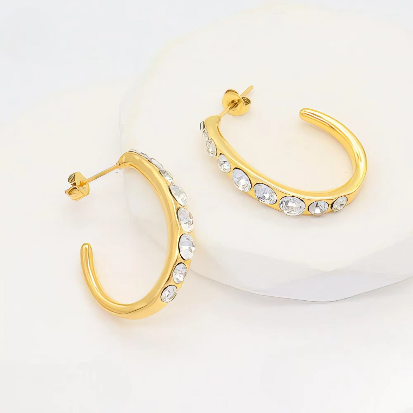 Ατσάλινα σκουλαρίκια κρίκοι με λευκά ζιργκόν 3cm (E3280)