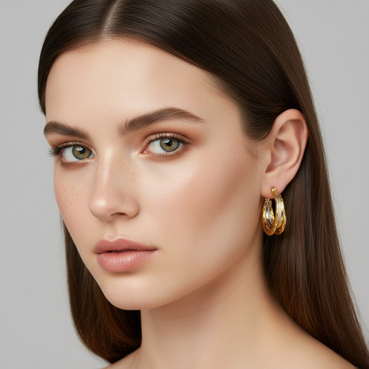 Ατσάλινα κρίκοι διχρωμίας χρυσό & ασημί – 3.0cm (E3340)