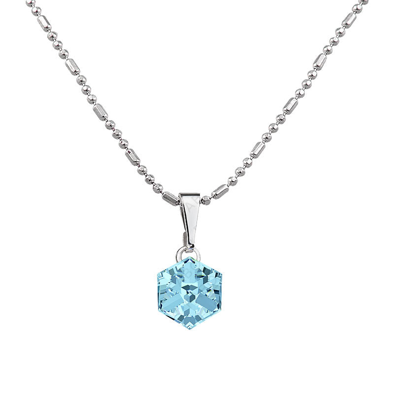 Χειροποίητο κολιέ με κρύσταλλο Swarovski σε χρώμα aquamarine (F1009)