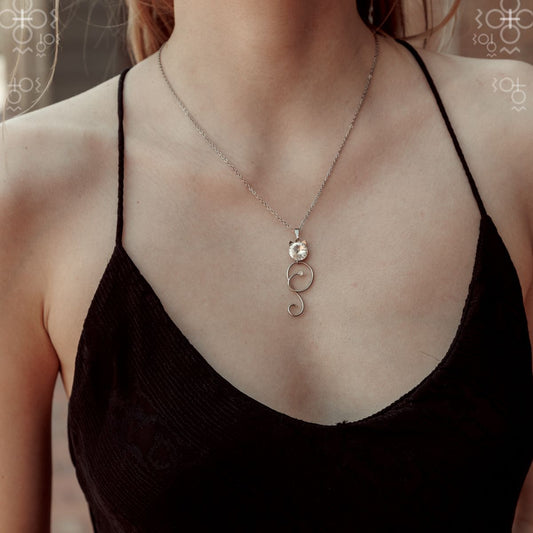 Κολιέ από ορείχαλκο με κρύσταλλα Swarovski® γάτα ( F1147)