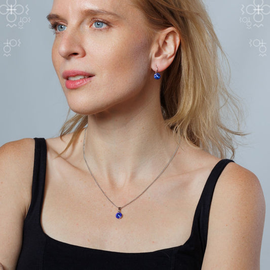Κολιέ από ορείχαλκο με κρύσταλλα Swarovski® 0.8cm χρώμα ζαφείρι (F1150)