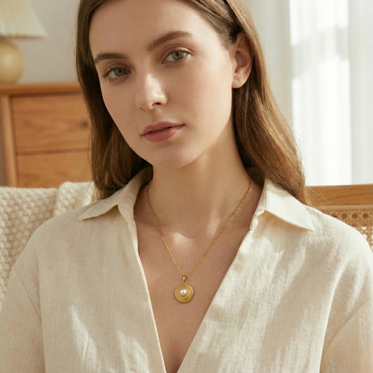 Aτσάλινο κολιέ με πέρλα (N1639)