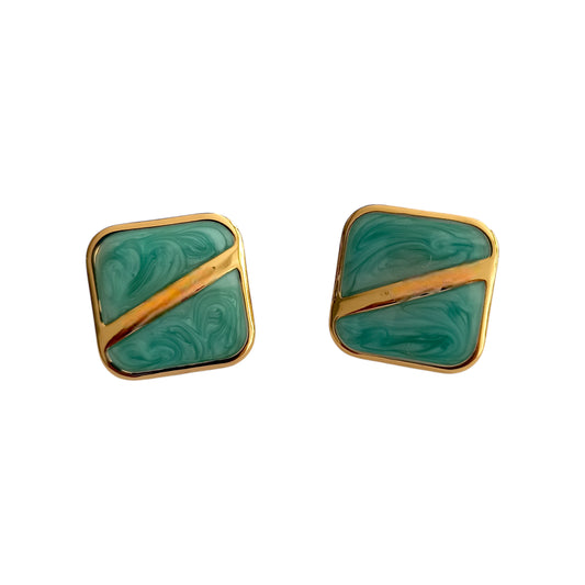 Τετράγωνα Σκουλαρίκια με Σμάλτο και Χρυσή Λεπτομέρεια – 2cm (E1606)