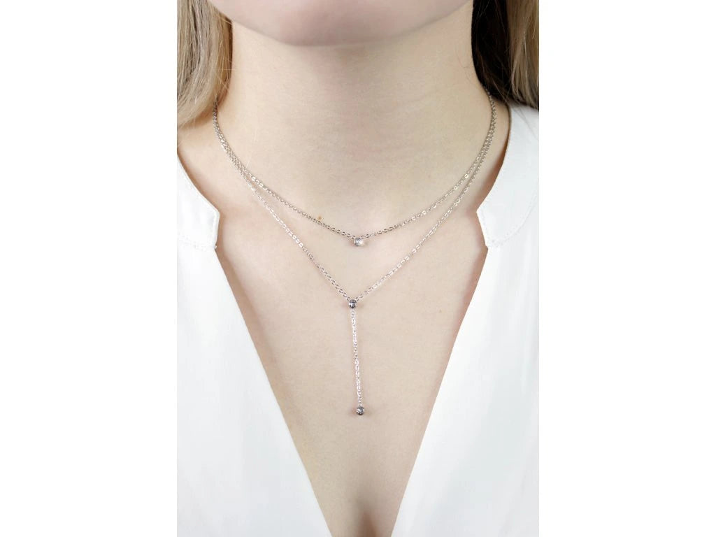 Ατσάλινο κολιέ με κρύσταλλα Swarovski χρώμα ασημί (J1035)