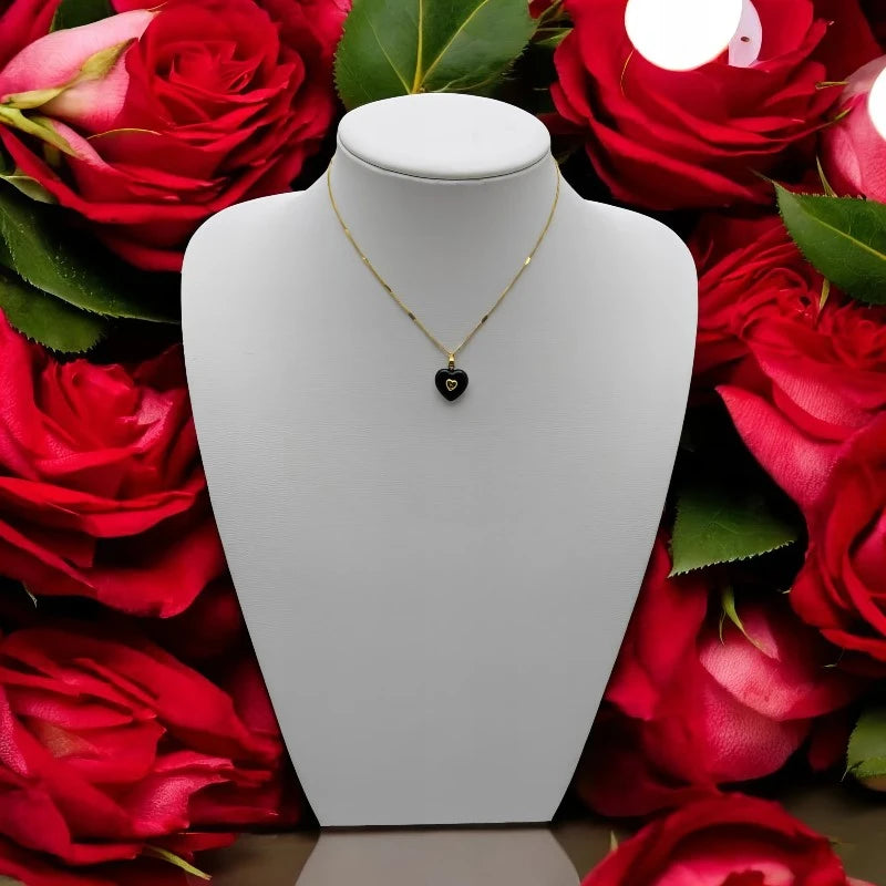Ατσάλινο κολιέ μαύρη καρδιά επιχρυσωμένο 18k (N1606)
