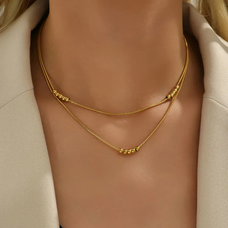 Ατσάλινο κολιέ διπλό 18k (Ν1705)