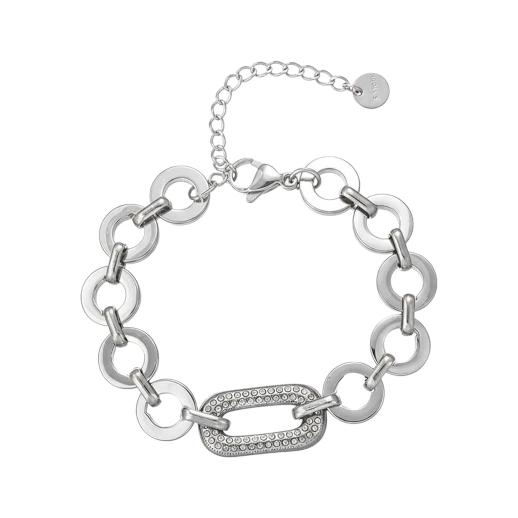 Ατσάλινο Βραχιόλι με Ασημί Κρίκους & Κεντρικό Στοιχείο με Ζιργκόν (B1735)