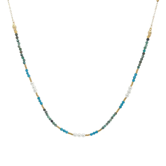 Ατσάλινο Κολιέ με Χάντρες & Πέρλες (N1803)