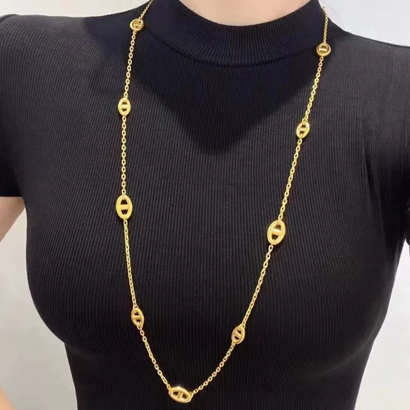 Κολιέ Ατσάλι 80 cm με Διακριτικά Οβάλ Στοιχεία (N1833)