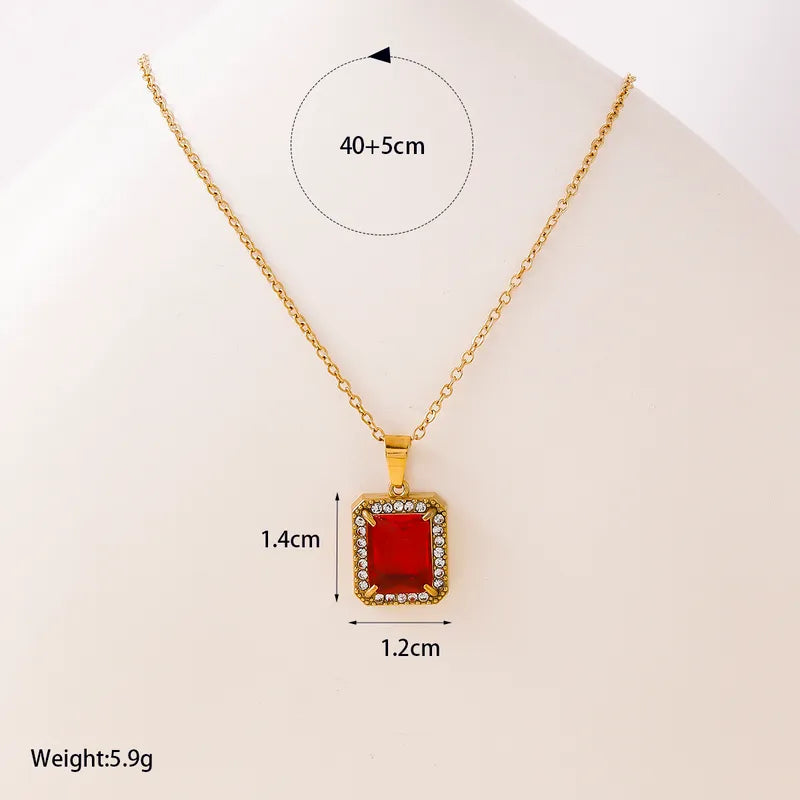 Κολιέ από Ατσάλι με Κόκκινη Ορθογώνια Πέτρα (N1841)