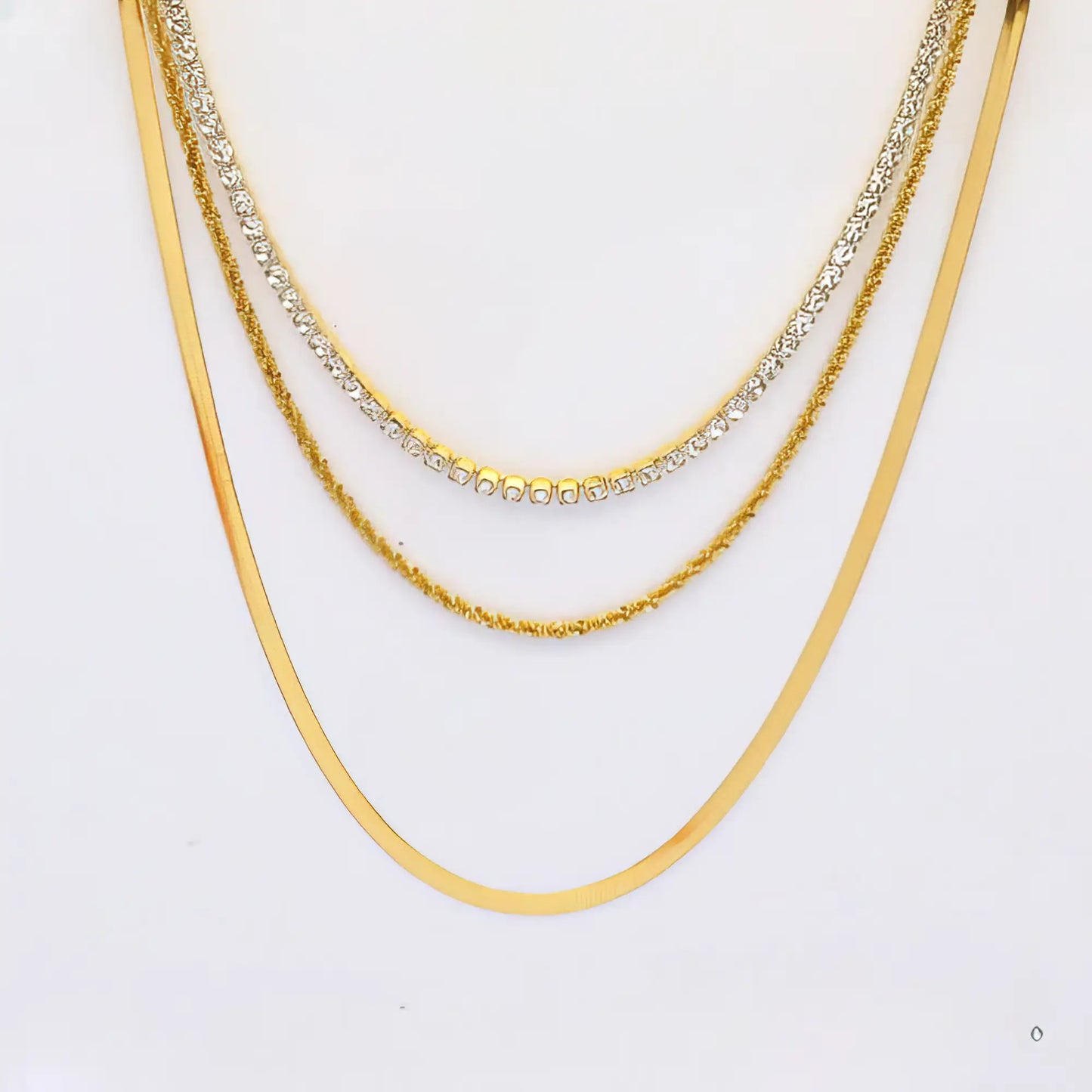 Τριπλό Ατσάλινο Κολιέ Χρυσό με Ζιργκόν – Layered Glam (N3305)