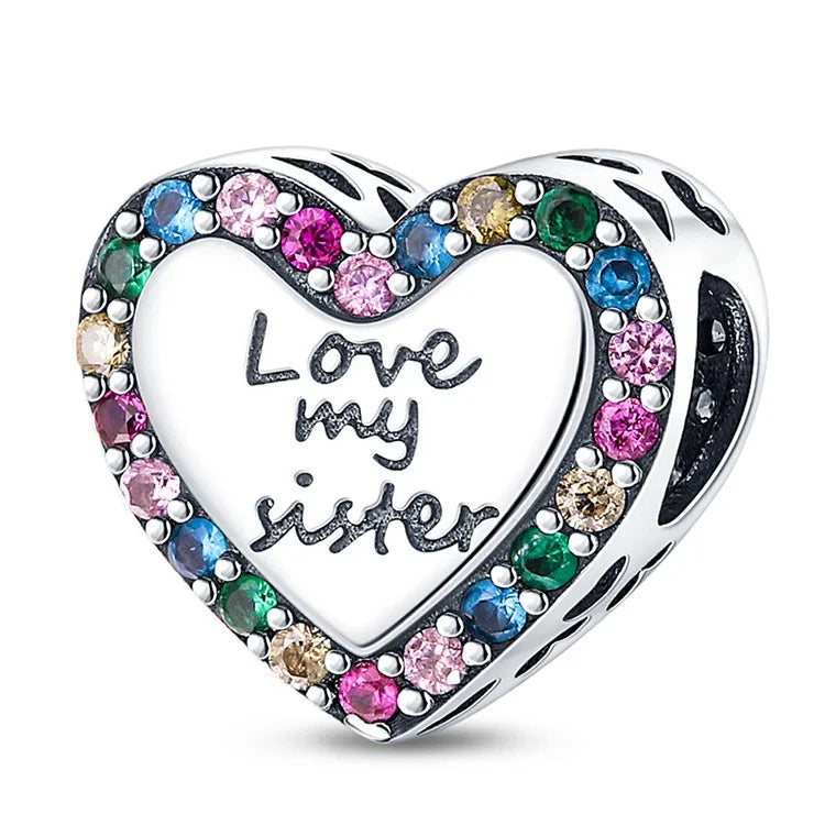 Επαργυρωμένο χάλκινο charm καρδιά Love my sister (C1388)