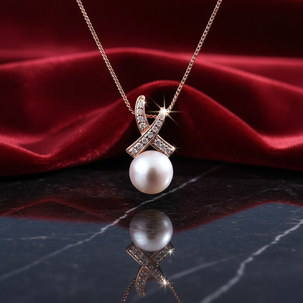 Ασημένιο 925 Κολιέ με Μαργαριτάρι Γλυκού Νερού & Ζιργκόν Ροζ Χρυσό (PN027)