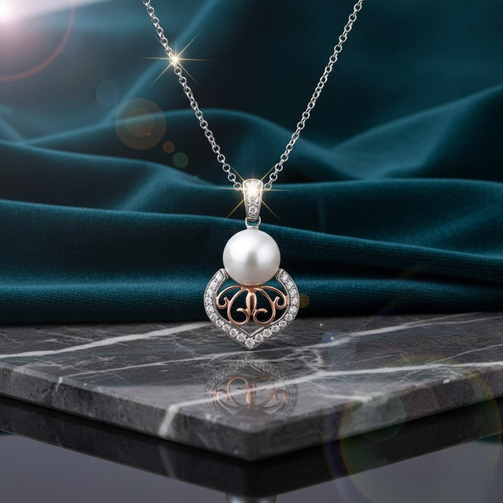 Ασημένιο 925 Κολιέ με Μαργαριτάρι Γλυκού Νερού & Ζιργκόν (PN028)