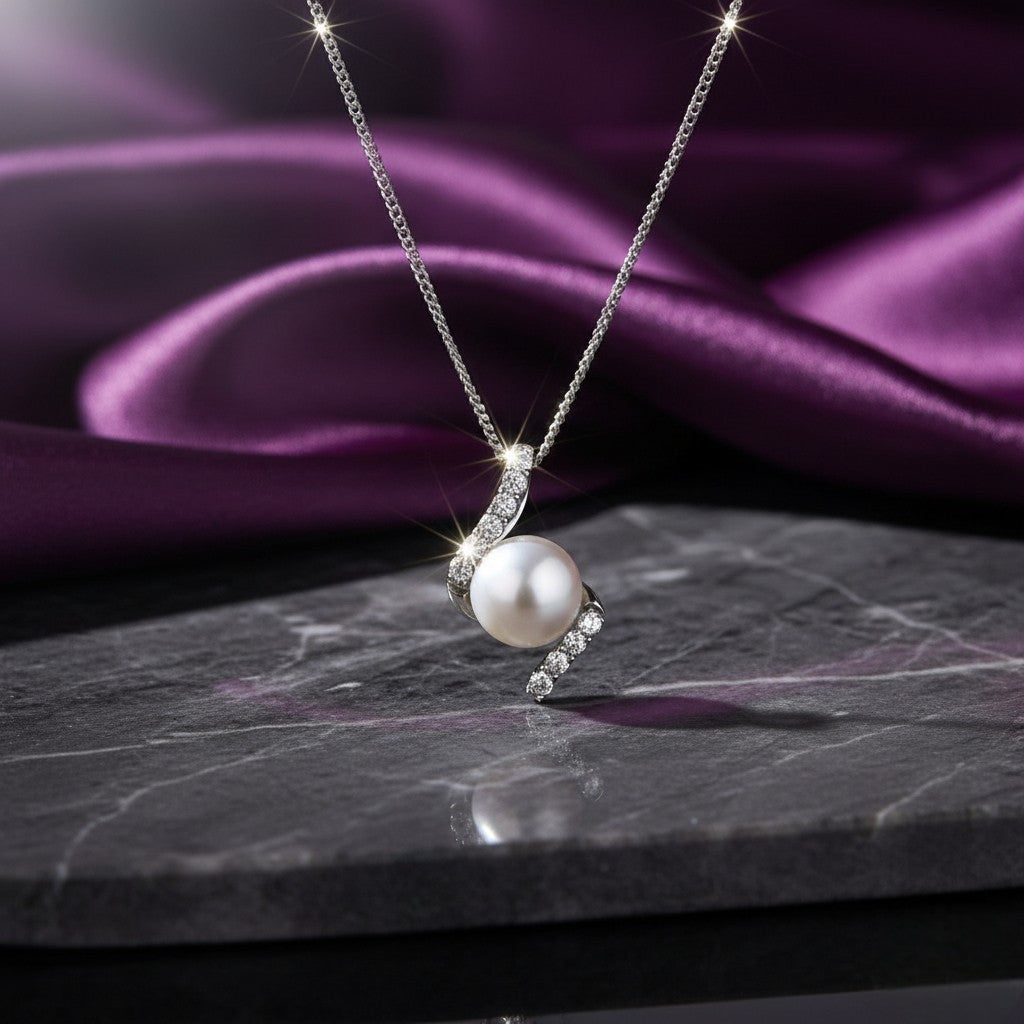 Ασημένιο 925 Κολιέ με Μαργαριτάρι Γλυκού Νερού & Ζιργκόν (PN029)