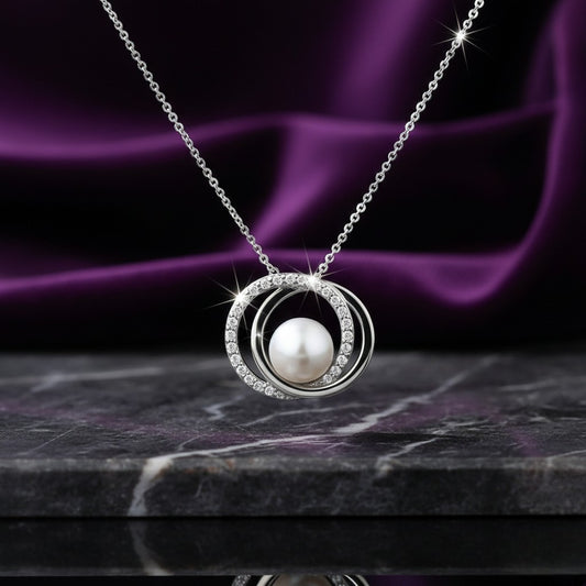 Ασημένιο 925 Κολιέ με Μαργαριτάρι Γλυκού Νερού & Ζιργκόν (PN031)