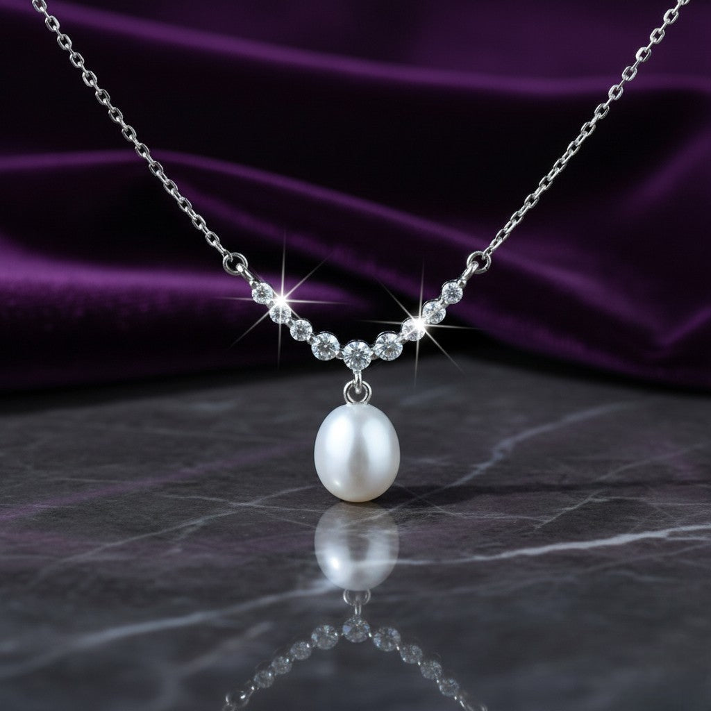 Ασημένιο 925 Κολιέ με Μαργαριτάρι Γλυκού Νερού & Ζιργκόν (PN034)