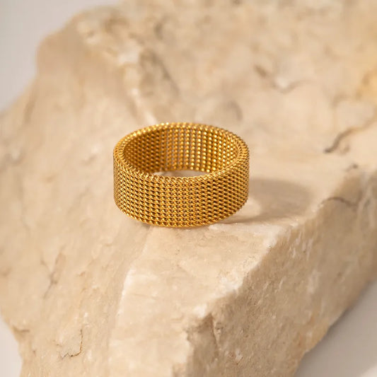 Ατσάλινο δαχτυλίδι πλέγμα επιχρυσωμένο 18k (R1342)