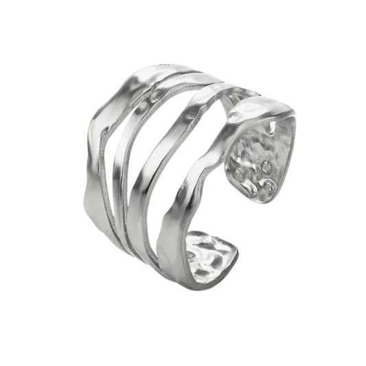 Ατσάλινο δαχτυλίδι πολύσειρο χρώμα ασημί one size (R1370)