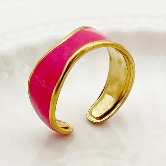 Ατσάλινο δαχτυλίδι με ροζ σμάλτο one size (R1371)