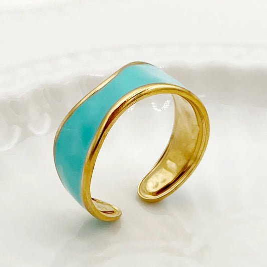 Ατσάλινο δαχτυλίδι με γαλάζιο σμάλτο one size (R1381)