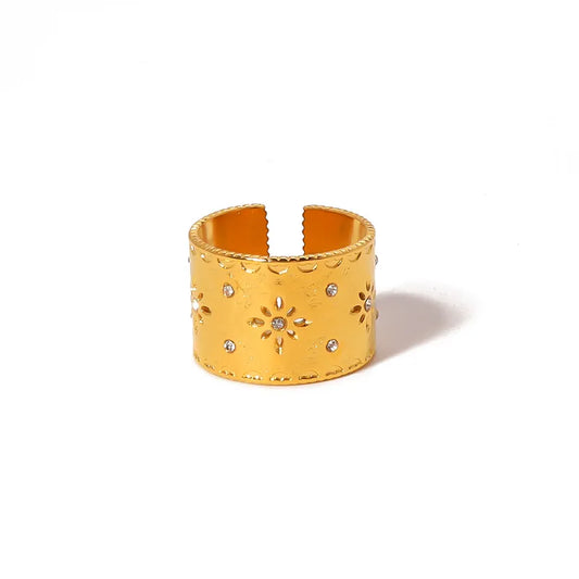 Ατσάλινο δαχτυλίδι σχέδιο λουλούδι με ζιργκόν one size 18k (R1386)