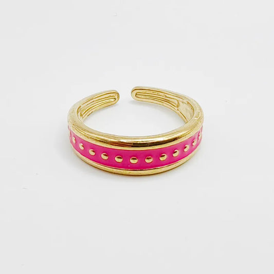 Ατσάλινο δαχτυλίδι με ροζ σμάλτο 14k (R1394)