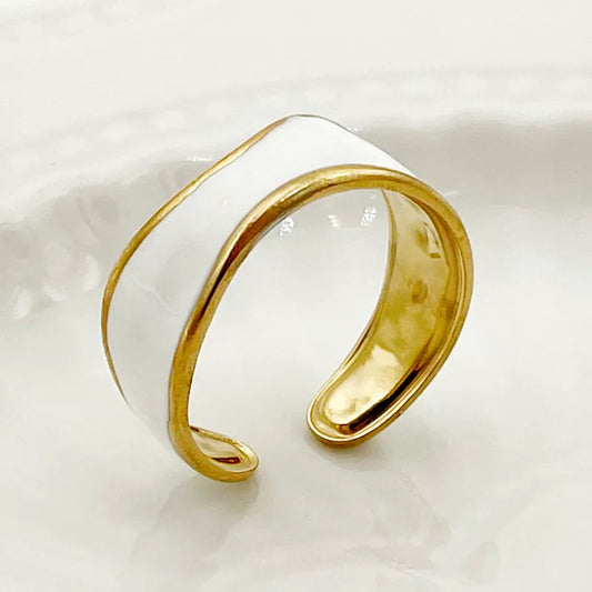 Ατσάλινο δαχτυλίδι με άσπρο σμάλτο one size (R1398)