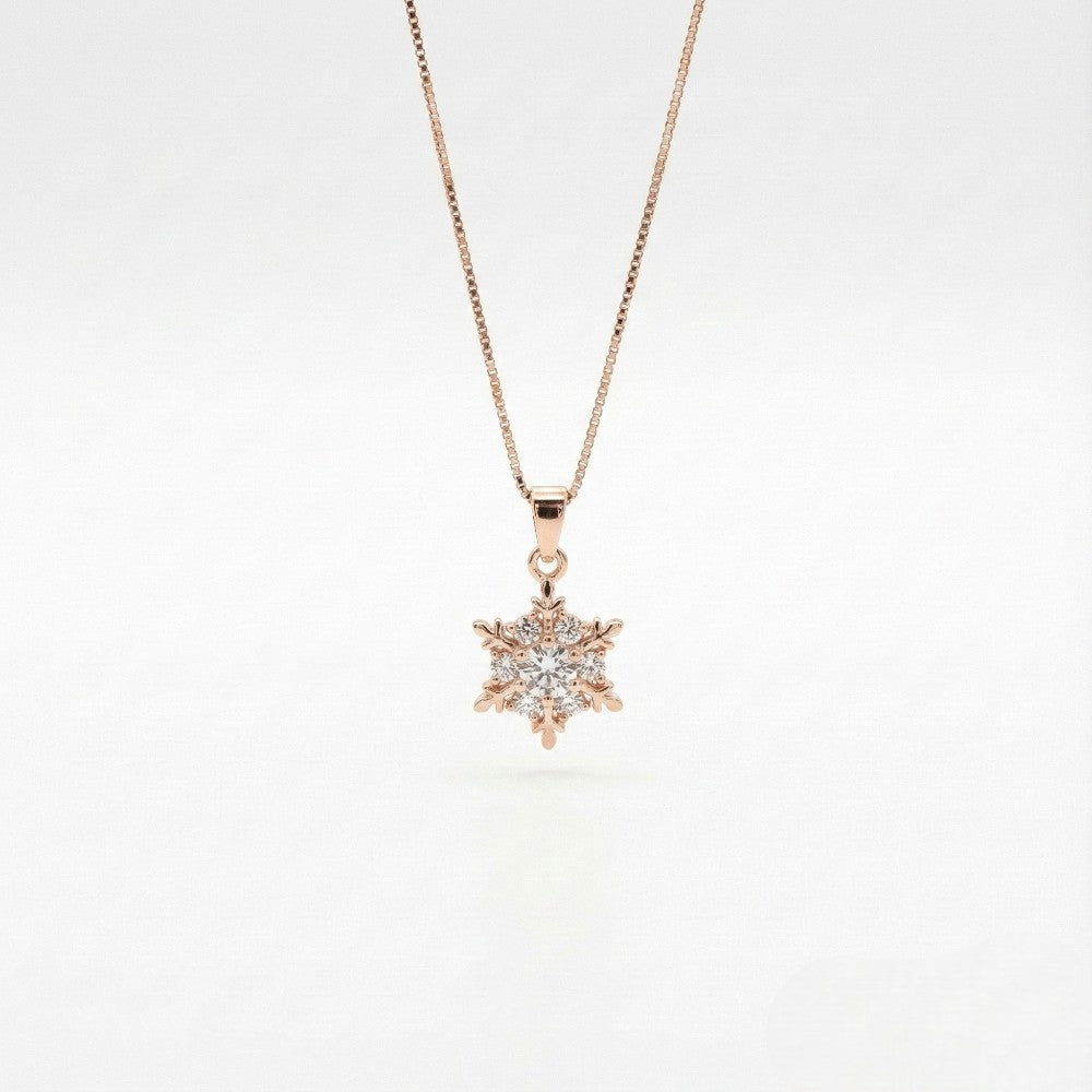 Κολιέ από Ασήμι 925 Ροζ Χρυσό με Χιονονιφάδα 1,2 cm (SN0004)