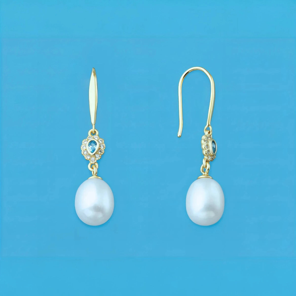 Ασημένια 925 Σκουλαρίκια Μήκος: 3.3cm με Μαργαριτάρια Γλυκού Νερού & Ζιργκόν (PE026) - charmy.gr