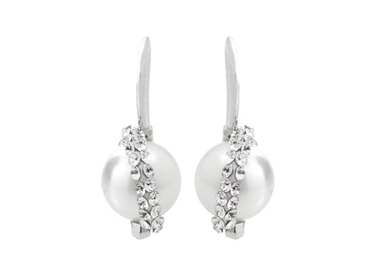 Ασημένια σκουλαρίκια 925 με πέρλα και κρύσταλλα swarovski 2cm (J1020) - charmy.gr