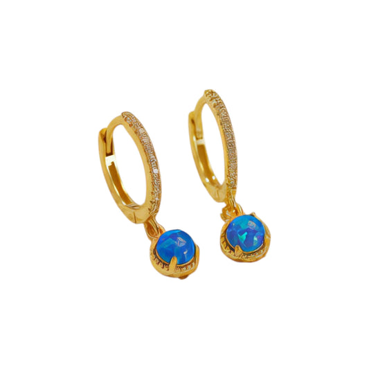 Ασημένια σκουλαρίκια κρικάκια 1cm με κρεμαστή πέτρα (SE002) - charmy.gr